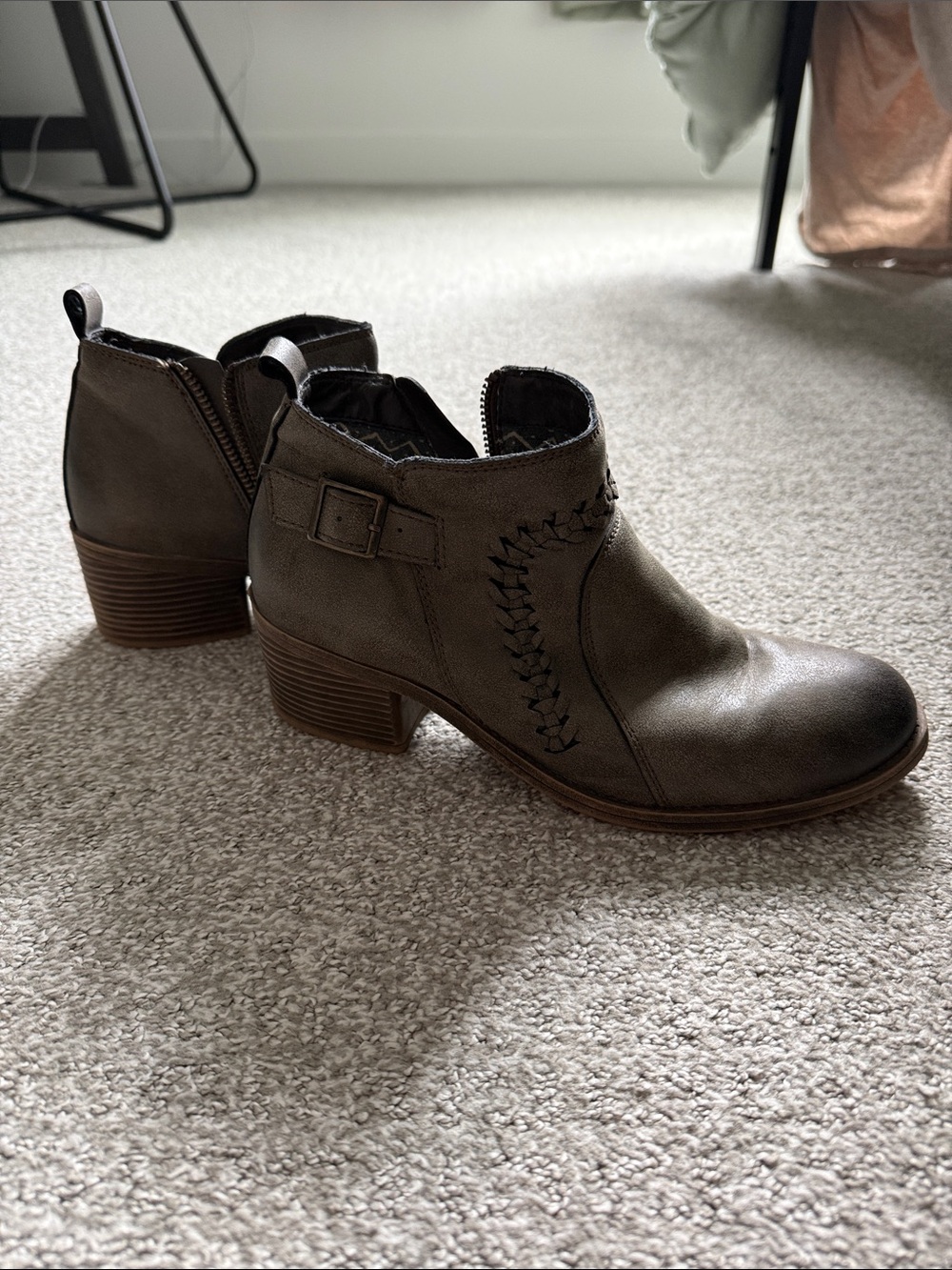 Billabong Women’s Low Heel Ankle Booties in Brown Buckle Detail